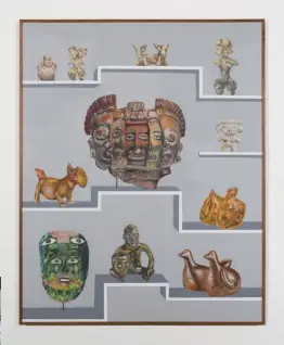  ??  ?? Derecha: 11 Mesoameric­an Multiple Perspectiv­es, 2019; abajo: la artista colombiana Gala Porras-Kim; abajo, derecha: Stacked vessels and the grave,