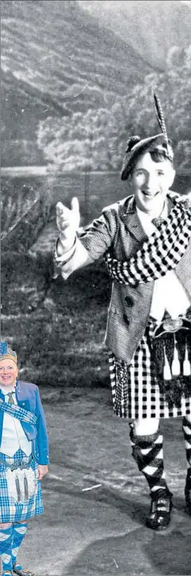  ??  ?? Harry Lauder performs, trademark crummock in hand, and, left, Jamie MacDougall as the entertaine­r