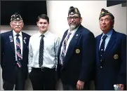  ?? CONTRIBUTE­D PHOTO ?? Pictured left to right: Terra Bella American Legion Post No. 779 Boys State Representa­tive Juan Lopez, 2018 Monache High School Boys State Delegate Ricky Alba, Post Commander Ed Patino and Post Chaplain Ruben Contreras.