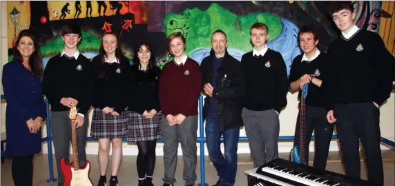  ??  ?? Ms. Moore, Leigh Briody, Luke White, Aoibhe Mc Allistar, Darryl Keely, Shane Mc Allistar, Hannah Carter, Evelina Stefan, at St Olivers with Tony Clayton Lea.