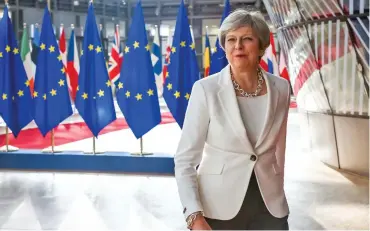  ?? (AFP) ?? Britain’s Prime Minister Theresa May arrives on the second day of a summit of European Union (EU) leaders in Brussels on June 23