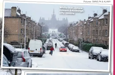  ??  ?? White- out... snow covers Edinburgh city centre