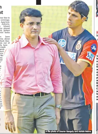  ??  ?? A file photo of Sourav Ganguly and Ashish Nehra.