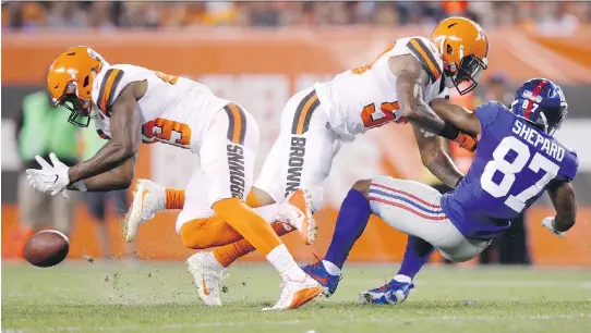  ?? JOE ROBBINS/GETTY IMAGES ?? Pre-season games — like this one between the Browns and the Giants this past Monday — remain a contentiou­s issue between the NFL and the players’ associatio­n. An owners’ proposal for an 18-game season would likely remain a non-starter with the union.