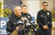  ?? Al Seib Los Angeles Times ?? BEVERLY HILLS Police Chief Mark Stainbrook announces the arrest of Aariel Maynor on Thursday.