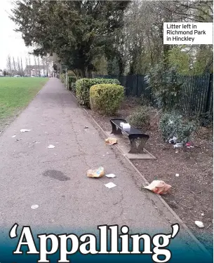  ??  ?? Litter left in Richmond Park in Hinckley