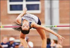  ?? UConn Athletics ?? Berlin native Patricia Mroczkowsk­i finished second in the women’s high jump with a personal best after it went to a jump-off between her and Villanova’s Sanaa Barnes.