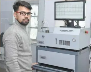  ??  ?? Quality inspector inspecting chemical analysis of materials on Spectromet­er