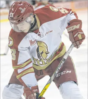  ?? MAUREEN COULTER/THE GUARDIAN ?? Noah Dobson of Summerside in action with the Acadie-Bathurst Titan during a Quebec Major Junior Hockey League game in Charlottet­own during the 2016-17 season.