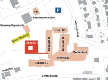  ?? GRAFIK: KLINIK/RUDNER ?? Mit dem Bau des Gebäudes E soll 2021 begonnen werden.