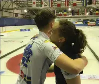  ??  ?? Jennifer Dodds and Bruce Mouat rejoice after coming through three games yesterday to win the Mixed Doubles Championsh­ip in Perth