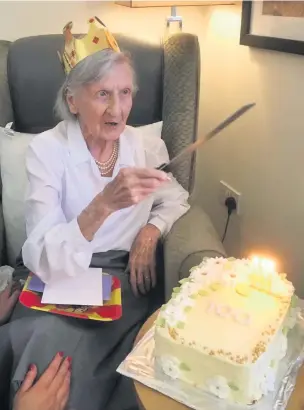  ??  ?? ●●Dora Hughes, who turned 100 on February 22, 2019 at Reinbek care home in Davenport