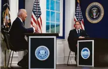  ?? Evan Vucci / Associated Press ?? President Biden and Secretary of State Antony Blinken participat­e in a virtual meeting of nations on climate change.