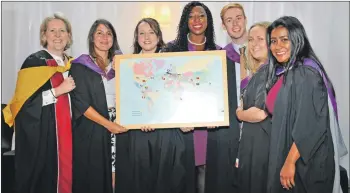  ??  ?? The SAMS UHI Joint Masters Degree in aquacultur­e attracts students from all over the world. Pictured are some of the internatio­nal students, with course leader Professor Elizabeth Cottier-Cook, left, who returned to Oban especially for graduation.