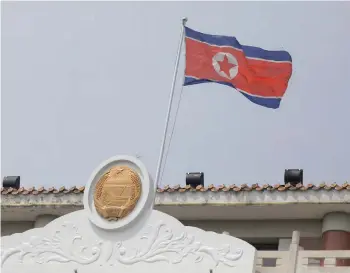  ?? — Reuters file photo ?? The North Korean flag flutters at the North Korea consular office in Dandong, Liaoning province, China.