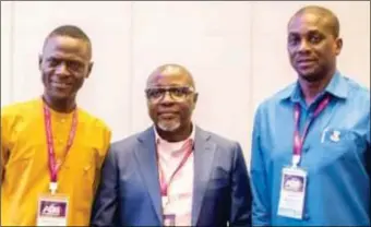  ?? ?? L-R: Messrs Tunde Rufai of Federal Palace Hotel, Bashir Are, CEO, Lagos State Lottery and Gaming Authority and Olajide Boladuro, Chairman, Oyo State Gaming Board