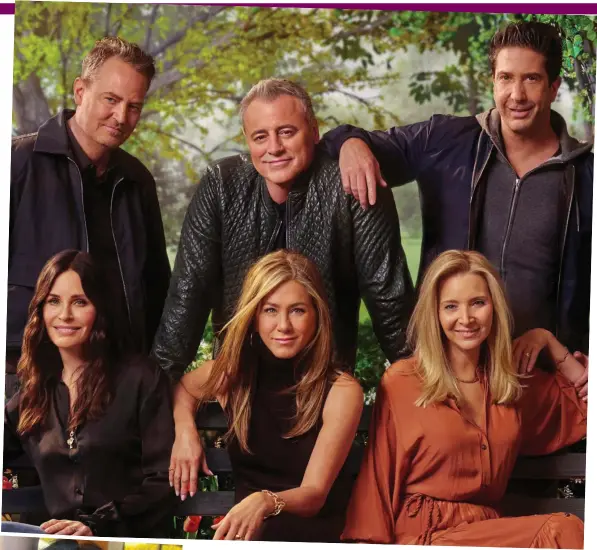  ?? V1 ?? Friends: From top left, clockwise, Matthew Perry with his co-stars Matt LeBlanc, David Schwimmer, Lisa Kudrow, Jennifer Aniston and Courteney Cox during their 2021 reunion