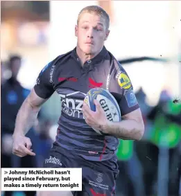  ??  ?? > Johnny McNicholl hasn’t played since February, but makes a timely return tonight