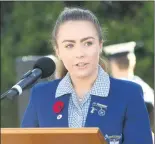  ??  ?? NEXT GENERATION: Marian College captain Brianne Cole addresses the audience during an Ararat Anzac Day commemorat­ion service.