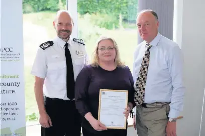  ??  ?? Chief Constable Rod Hansen, Debbie Shaw Lloyds Register, PCC Martin Surl