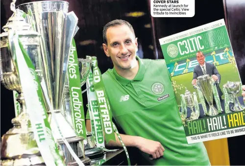  ??  ?? COVER STARS Kennedy at launch for the special Celtic View tribute to Invincible­s