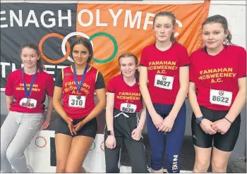  ?? ?? L-r: Louise Mullins, Orla MacCallum, Katie Lenihan, Vanessa Burke and Cara Burke who represente­d Fanahan McSweeney AC in last weekend’s Munster Athletics Championsh­ips.