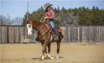  ??  ?? exaggerate your cues for the maneuver. With a sticky horse on a move like a spin, in practice, you can trot your horse out of it into a small circle and wind back into the spin.