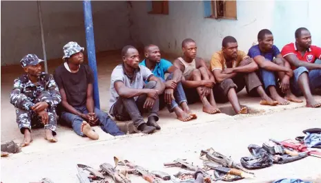  ?? Photo: Shehu K. Goro ?? Suspected cattle rustlers and armed robbers who operate along Jere-Kaduna Expressway being paraded at the Kaduna Police Command yesterday.