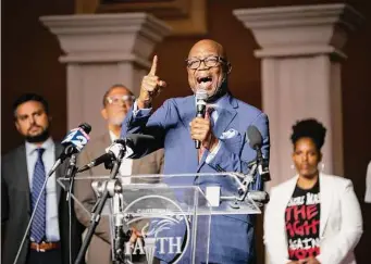  ?? Mark Mulligan/Staff file photo ?? Pastor James Dixon talks about voter suppressio­n and a march by faith leaders to the Capitol in Austin in 2021 at the Community of Faith Church in Houston.