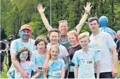  ??  ?? Colourful clan . . . Rainbow Run participan­ts relished the occasion yesterday. Front row (from left) Charlotte Preston (9), Luke Preston (10), Lena Kaiser (9) and Thomas Kaiser (10). Back (from left) Dan Preston, Helen Preston, Craig Earl, Amelia BrusseEarl (10) and Josef Kaiser.