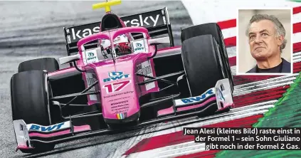  ??  ?? Jean Alesi (kleines Bild) raste einst in der Formel 1 – sein Sohn Giuliano gibt noch in der Formel 2 Gas.