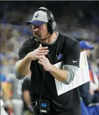  ?? PAUL SANCYA — THE ASSOCIATED PRESS ?? Detroit Lions’ Dan Campbell picked up his first victory as an NFL head coach Sunday since Jan. 3, 2016 when the Miami Dolphins defeated the New England Patriots in his final game as interim head coach. It was also Detroit’s first win in a calendar year.