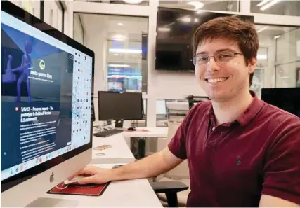  ?? (Submitted photo) ?? Meta Games founder Ryan Gilbrech at his computer. Gilbrech’s game project recently received a $150,000 investment from the Bulldog Angel Network.