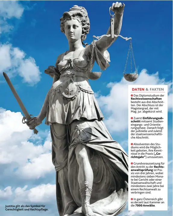  ?? ?? Justitia gilt als das Symbol für Gerechtigk­eit und Rechtspfle­ge.