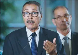  ?? (Denis Balibouse/Reuters) ?? KHATRI ADDOUH, leader of the Sahrawi delegation and Frente Polisario, attends a news conference after a 2018 roundtable on Western Sahara at the UN in Geneva.