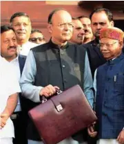  ??  ?? The Union Minister for Finance Arun Jaitley with other senior officials before presenting the Union Budget 2018-19, in New Delhi on February 1, 2018.