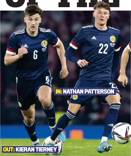  ?? ?? IN:
OUT: KIERAN TIERNEY
NATHAN PATTERSON