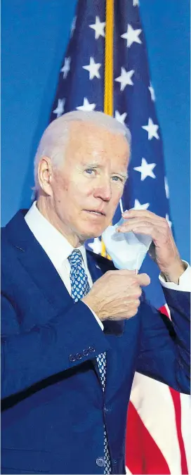  ??  ?? Joe Biden, designiert­er US-Präsident, hat einen Kampf gegen Covid-19 angekündig­t. An den Börsen kommt der Ideologiew­echsel gut an.