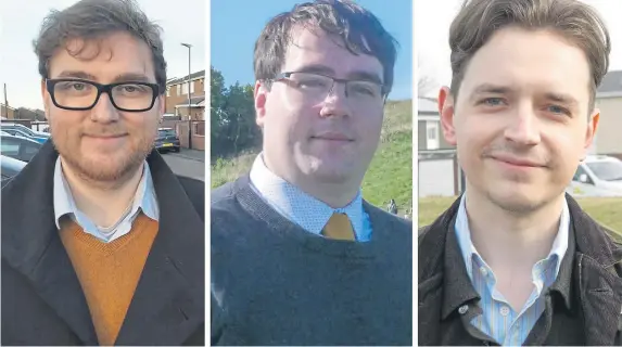  ?? ?? The Lib Dem candidates, from left, Ciaran Morrisey, Washington and Sunderland West, Paul Edgeworth, Sunderland South, and Niall Hodson, Sunderland Central.