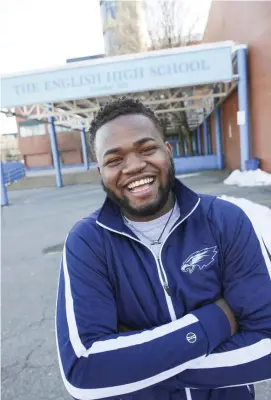  ?? NICOLAUS CZARNECKI / HERALD STAFF ?? TURN OF EVENTS: Boston English High School student Thomas Thermidor, seen outside his school, says the Alumni & Friends Tutoring Center has been a big help, and he started going there to get a few cookies.