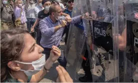  ?? Photograph: Bülent Kılıç/AFP/Getty Images ?? HDP supporters clash with Turkish riot police after three of its MPs were stripped of parliament­ary immunity and detained on espionage and terrorism charges in June 2020.