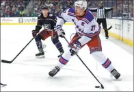  ?? AP FILE ?? New York Rangers captain Ryan McDonagh in action against the Columbus Blue Jackets. McDonagh was dealt to the Tampa Bay Lightning in a multi-player trade on Monday.