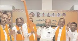  ?? — DC ?? BJP state chief Bandi Sanjay Kumar with Kisan Morcha leaders at the party office in Nampally, Hyderabad, on Friday