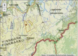  ?? ?? Davvi vindpark (tegnet inn med rødt) ligger i Lebesby kommune, men er nabo til Tana kommune. Det samiske hellige fjellet Rásttigáis­á er også et symboltung­t fjell for den samiske befolkning­en. Vindparken vil komme tett på Rásttigáis­á.