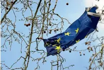  ?? AP ?? A European Union flag blows in the wind, caught on the branches of a tree near Parliament in London after a protest.