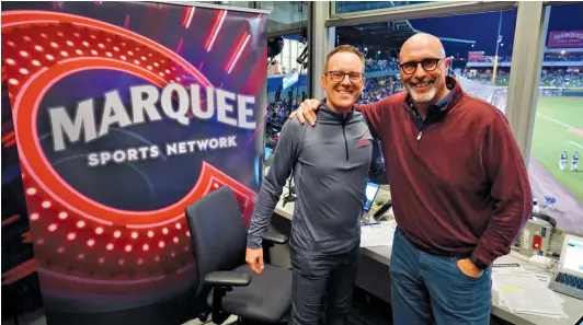  ?? MARQUEE SPORTS NETWORK ?? Kasper and Deshaies inside the TV booth at Sloan Park in Mesa, Ariz. Kasper spent 16 seasons with the Cubs after replacing Chip Caray for the 2005 season.