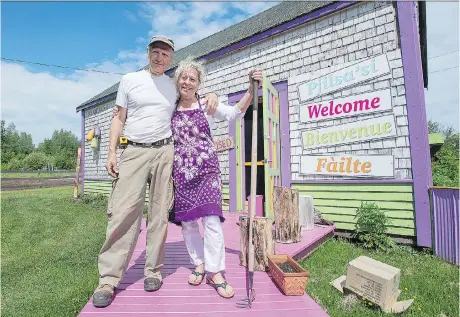  ?? ANDREW VAUGHAN/THE CANADIAN PRESS ?? Writer, poet and educator Sheree Fitch and her husband Gilles Plante, a retired CBC cameraman and expert carpenter, own Mabel Murple’s Book Shoppe and Dreamery outside the village of River John, N.S., along the Northumber­land Strait.