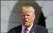  ?? JACQUELYN MARTIN — THE ASSOCIATED PRESS ?? President Donald Trump delivers remarks on the economy from the South Lawn of the White House, Friday in Washington.