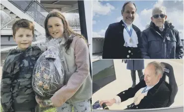  ?? ?? Clockwise from left: The winners of the giant Stas Chocolatie­r egg with their prize; High Sheriff of West Sussex Neil Hart with Peter Saywell; and Neil Hart having a go in the simulator