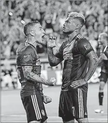  ?? [JOHN BAZEMORE/THE ASSOCIATED PRESS] ?? Atlanta United forward Josef Martinez, left, is fired up over his goal that finished the scoring in a 3-1 home win over Crew SC on June 17. Midfielder Carlos Carmona is more restrained. 7:30 P.M. SATURDAY Where: TV:
Radio: Records: Projected starters:...